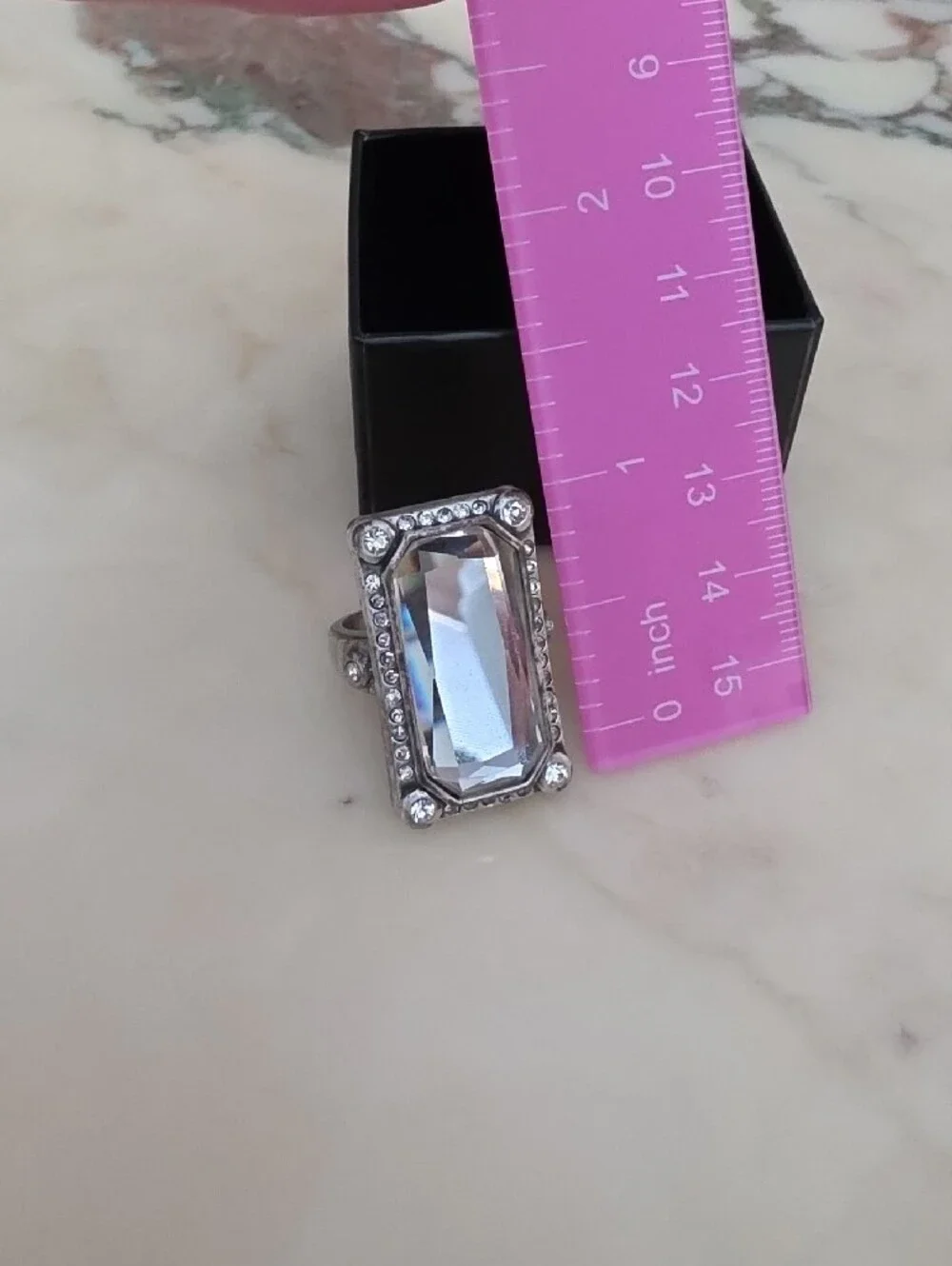 Lia Sophia Clear Crystal Rectangular Cocktail Ring - Silver Tone